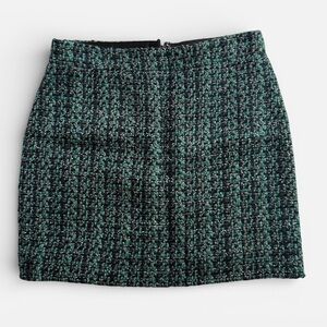 NWT J.Crew 00 Teal Tweed Mini Skirt Wool Preppy Office Dark Academia Classic 00s